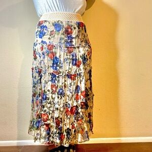 Cecico Collection Bohemian Floral Dainty Ruffle Maxi Skirt with Crochet Trim M